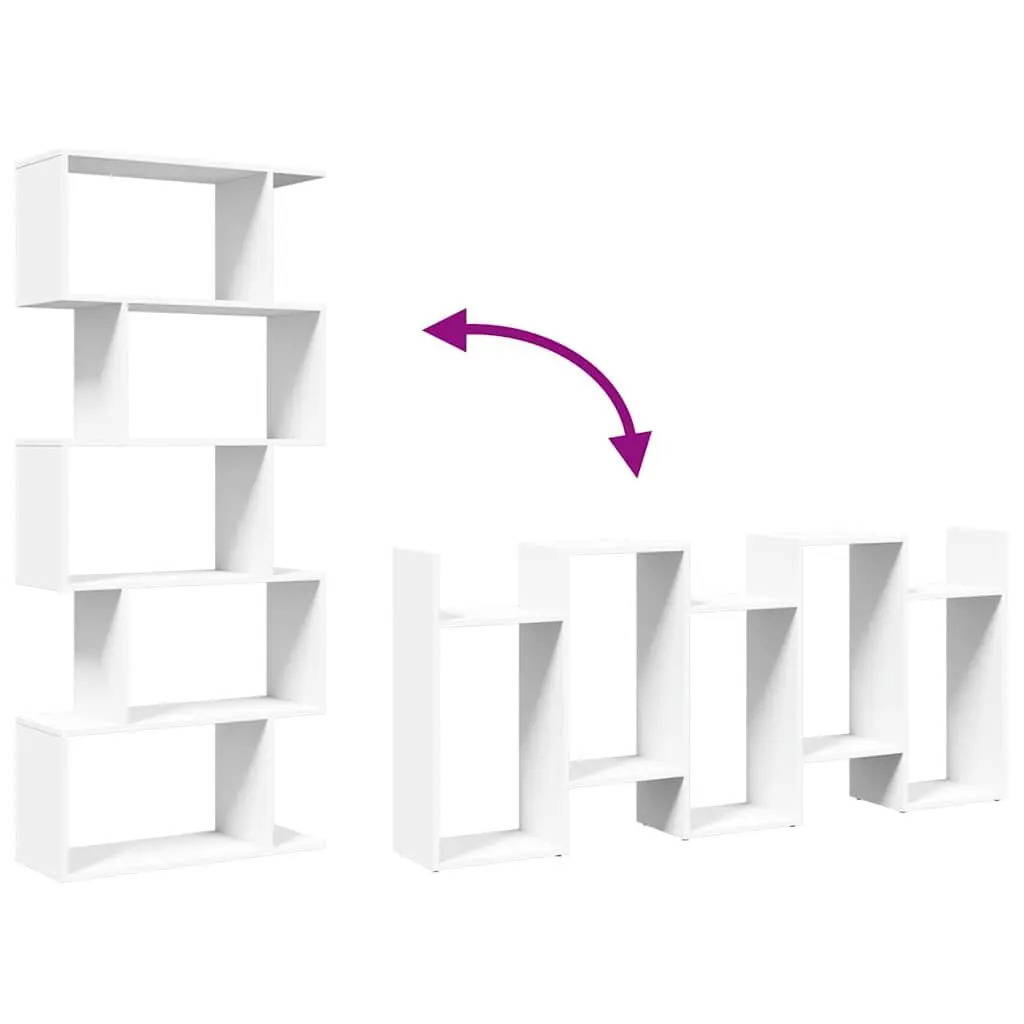 Room Divider Bookcase 5-Tier Storage Unit 70x24x161cm White Engineered Wood