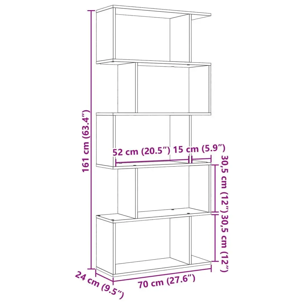 Room Divider Bookcase 5-Tier Storage Unit 70x24x161cm White Engineered Wood