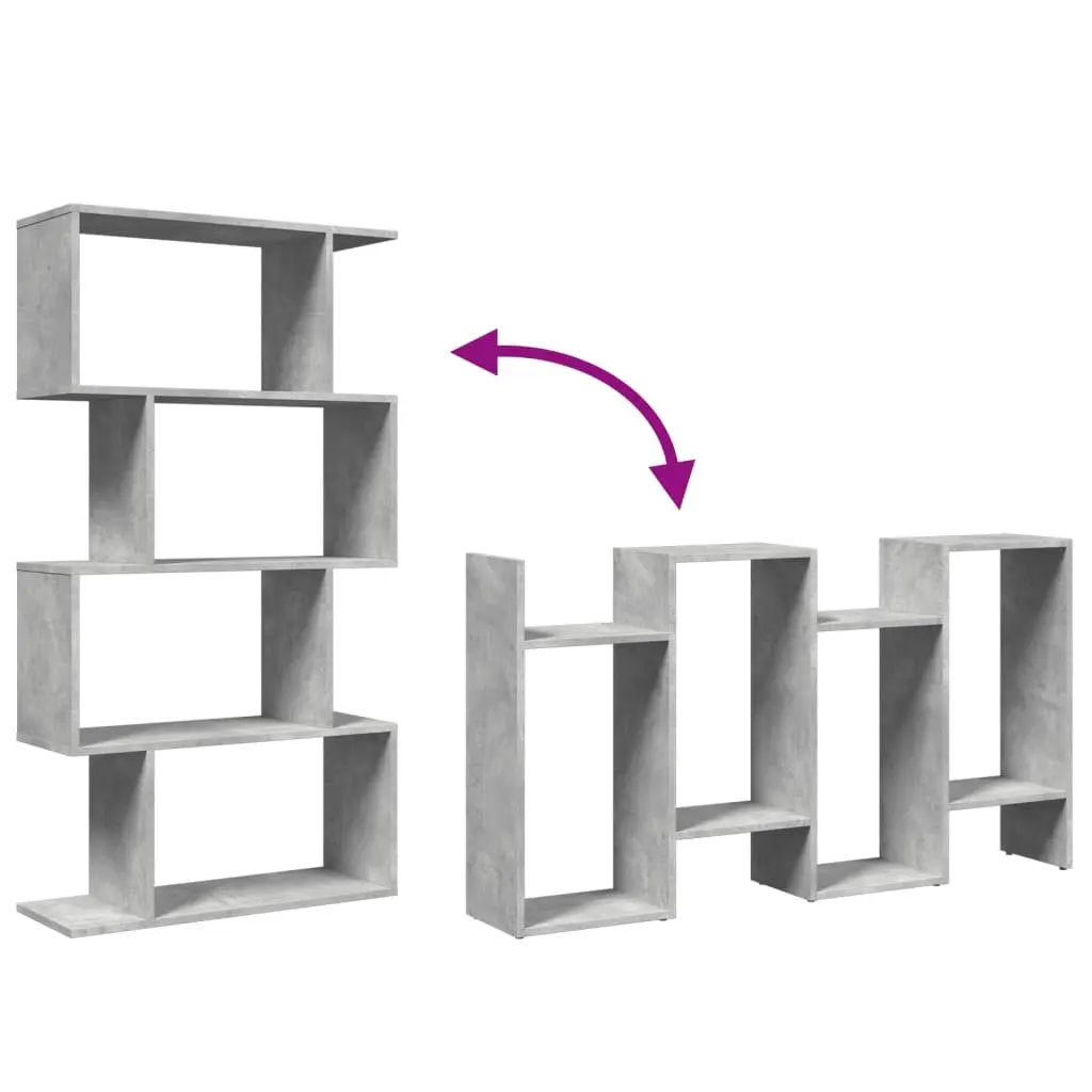 Room Divider Bookcase 4-Tier Storage Shelf Grey Engineered Wood 70x24x129cm