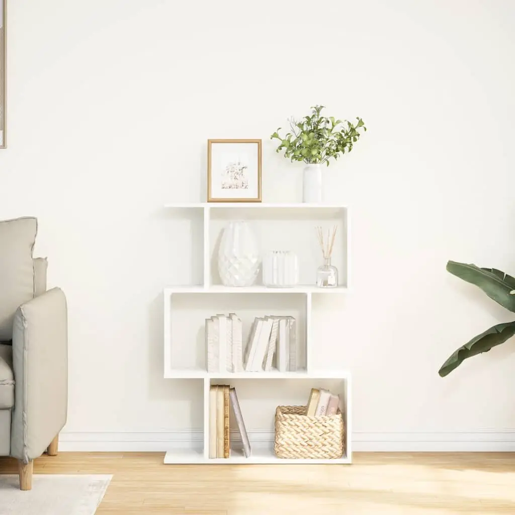 Room Divider Bookcase 3-Tier Storage Shelving Unit White Engineered Wood