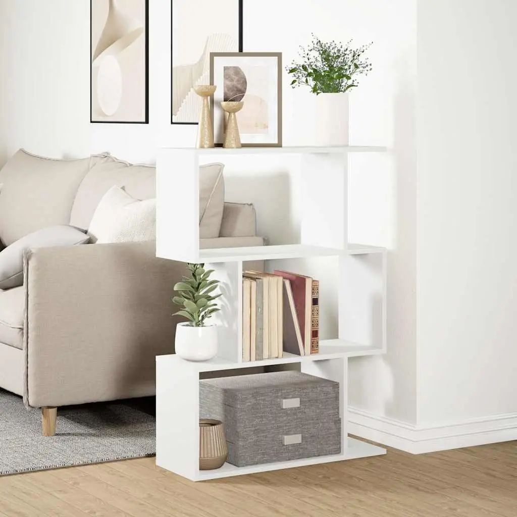 Room Divider Bookcase 3-Tier Storage Shelving Unit White Engineered Wood