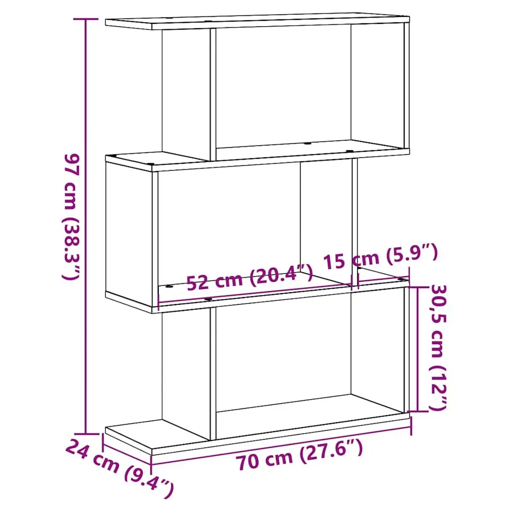 Room Divider Bookcase 3-Tier Storage Shelving Unit White Engineered Wood