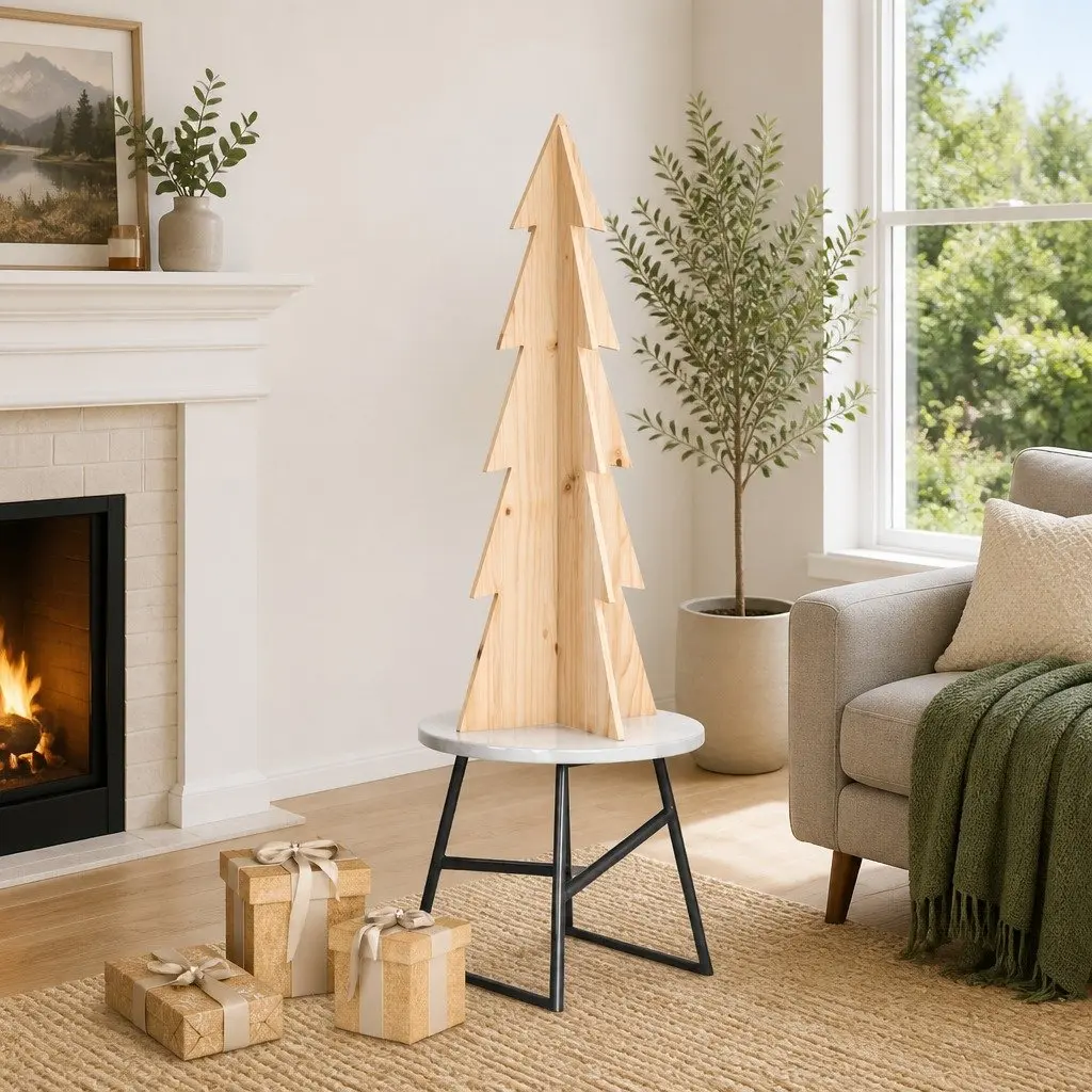 Rustic Wooden Christmas Tree Decoration 112cm Natural Pine Holiday Home Decor