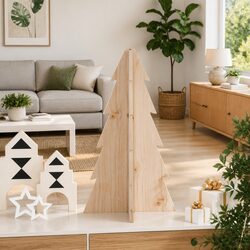 Wooden Christmas Tree Decoration 69.5cm Natural Pine Solid Wood Holiday Decor