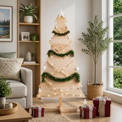 Warm Holiday Charm with 150cm Wooden Christmas Tree