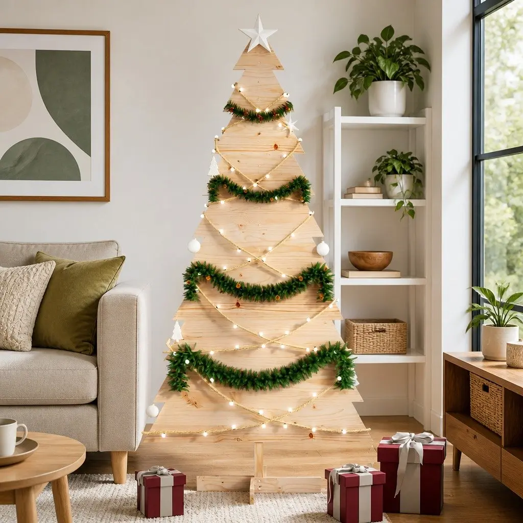 Wooden Christmas Tree Decoration Natural Solid Pine Wood 180cm Brown