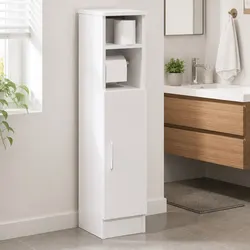Bathroom Cabinet with Toilet Roll Holder White Storage Cupboard Organiser