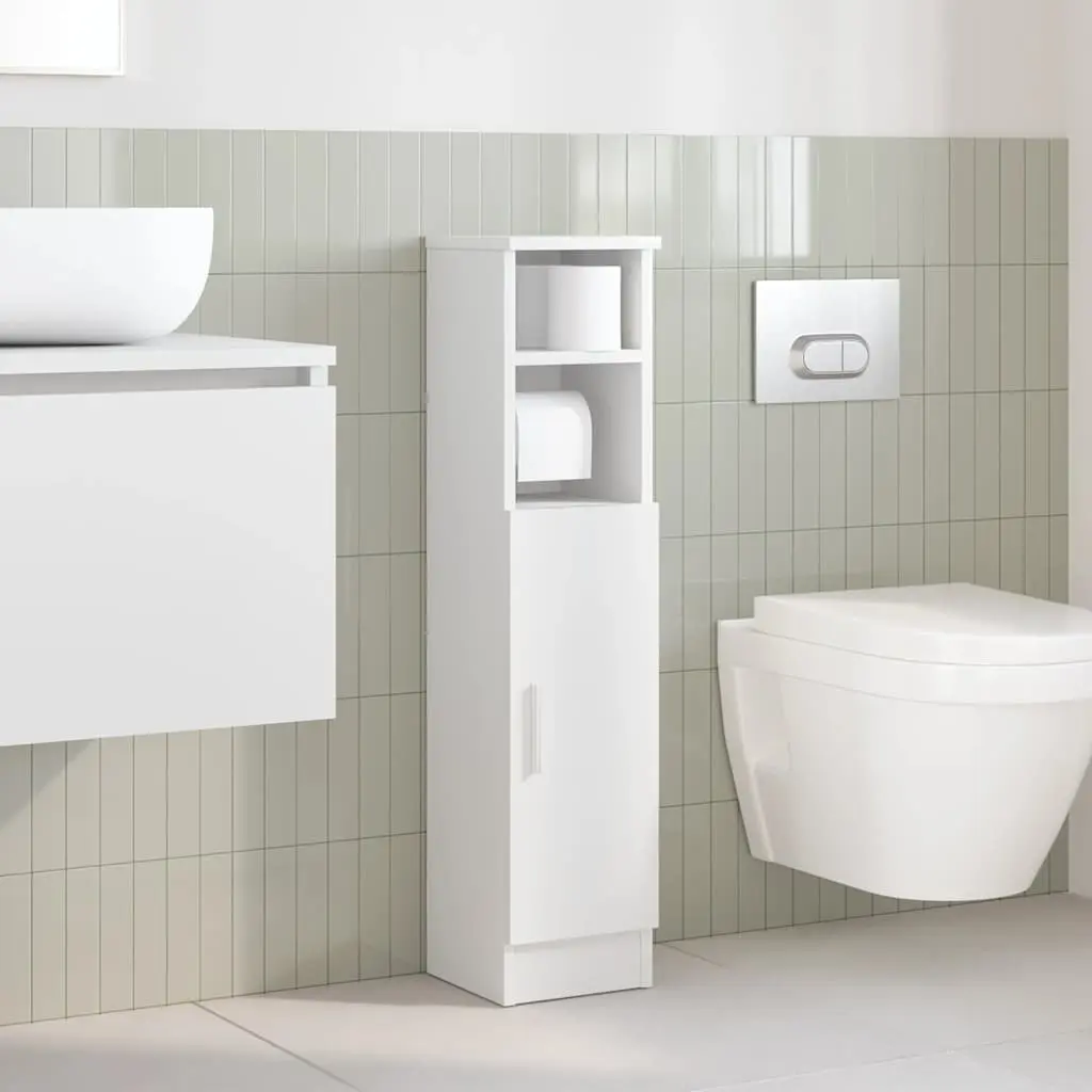 Bathroom Cabinet Storage Cupboard with Toilet Roll Holder 20.5 x 22 x 90 cm White
