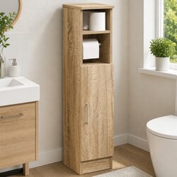 Warm and Practical Bathroom Cabinet with Storage Options