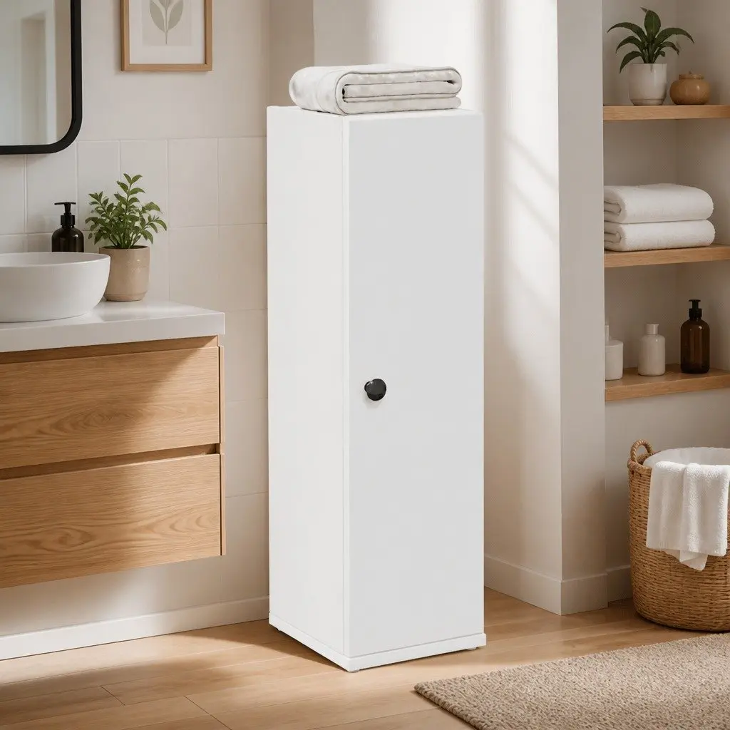 Bathroom Cabinet Storage Cupboard with Toilet Roll Holder Adjustable Shelves White 20.5W x 22D x 72H cm