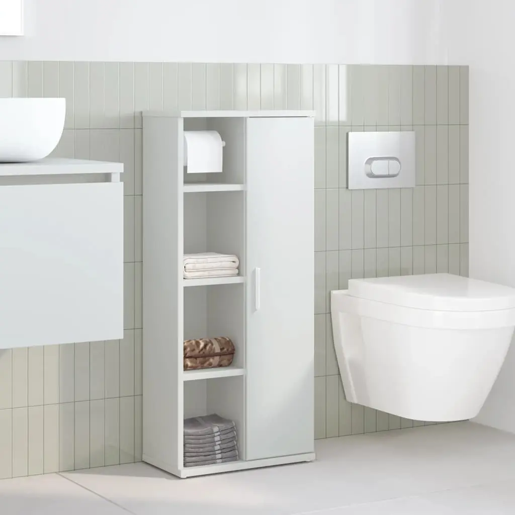 Bathroom Cabinet Storage Vanity Unit with Roll Holder 39x22x90cm White