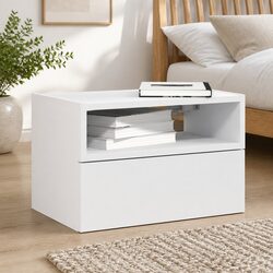Bedside Cabinet Wall-mounted White Storage Drawer Nightstand Floating Shelf