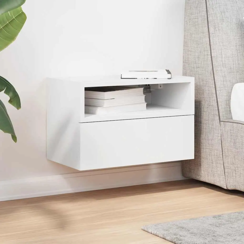 Bedside Cabinet Wall-mounted White Storage Drawer Nightstand Floating Shelf