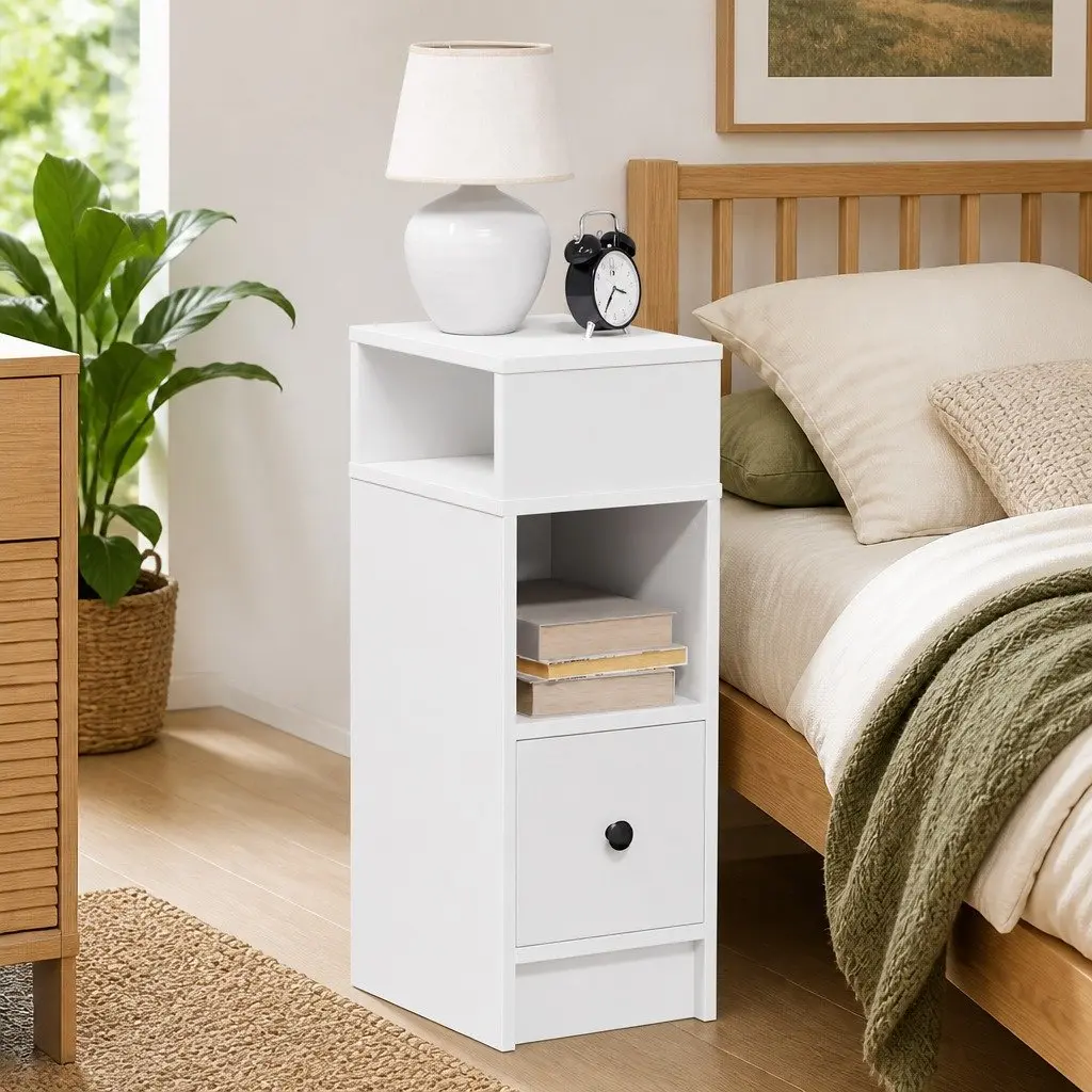 Bedside Cabinet Bedroom Storage Table 25x31x66cm White