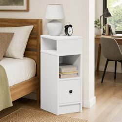 Bedside Cabinet 2 pcs White Drawer Open Storage Compartment Nightstand Furniture
