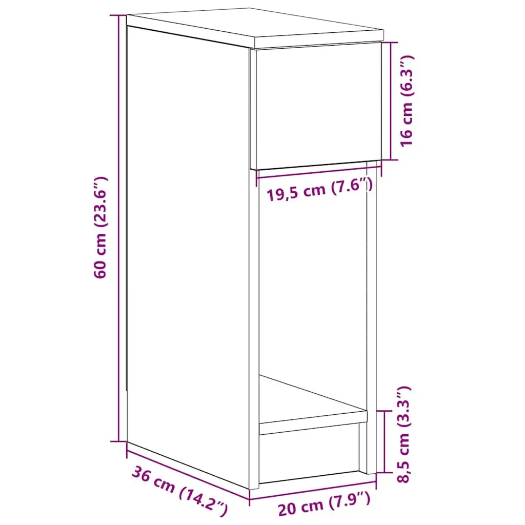 Bedside Cabinet with Drawer White Bedroom Nightstand Storage Table 20x36x60cm