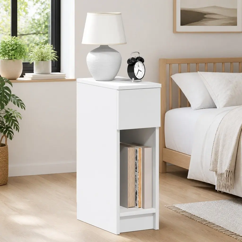 Bedside Cabinet 2 pcs Storage Nightstand 20 x 36 x 60 cm White