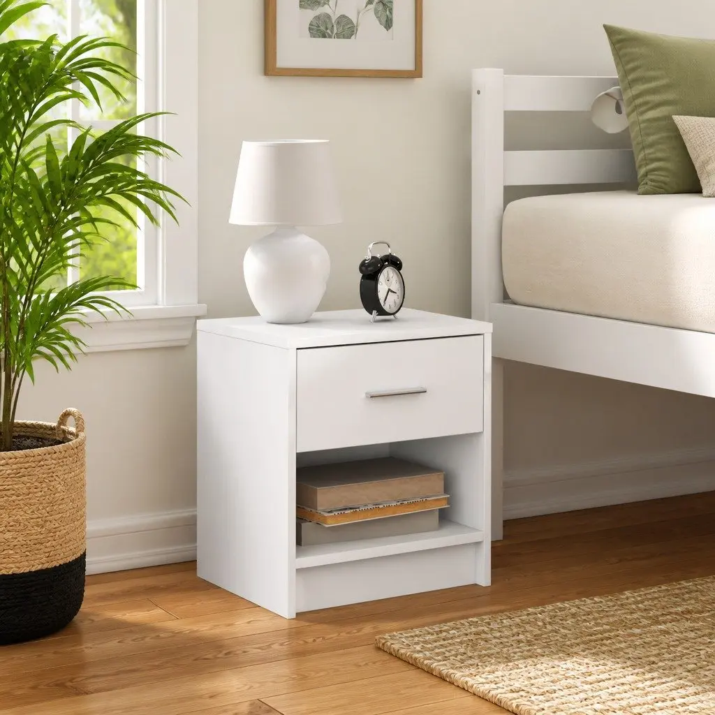 Bedside Cabinet Bedroom Storage Table 39x28x41cm White