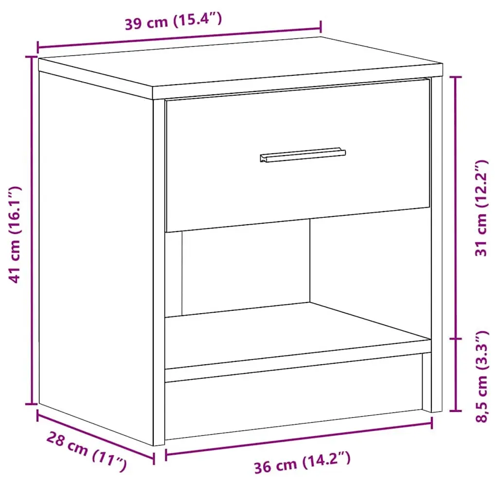 Bedside Cabinet Bedroom Storage Table 39x28x41cm White