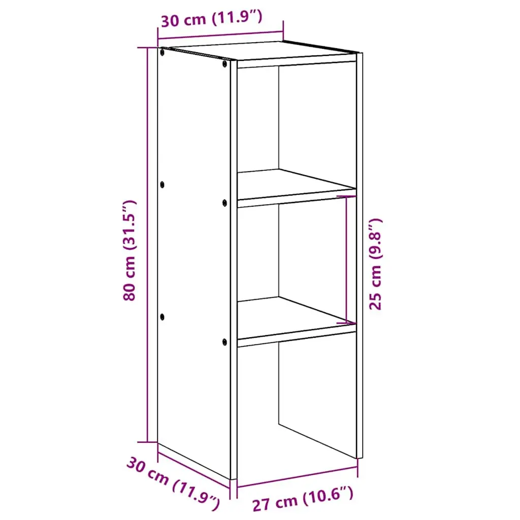 Stackable Bookcase Storage Cabinet Organiser 30 x 30 x 80 cm White Engineered Wood