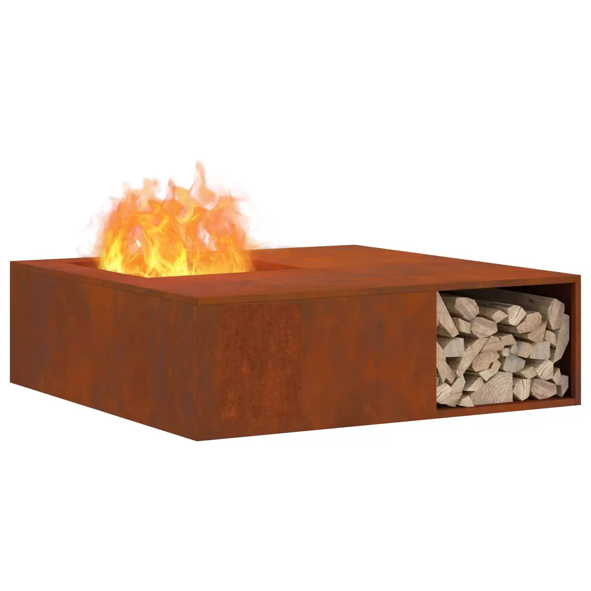 Square Outdoor Fire Pit Heating 100x100x30cm Brown
