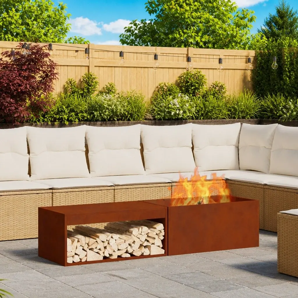 Rectangular Outdoor Fire Pit 160cm Garden Fireplace Brown