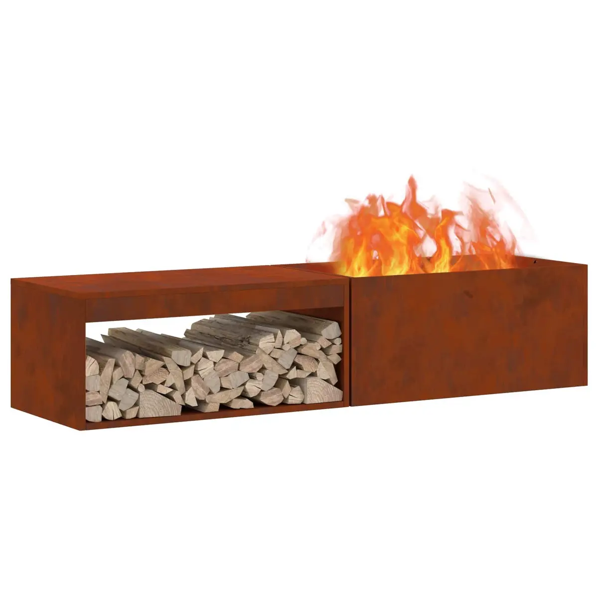 Rectangular Outdoor Fire Pit 160cm Garden Fireplace Brown