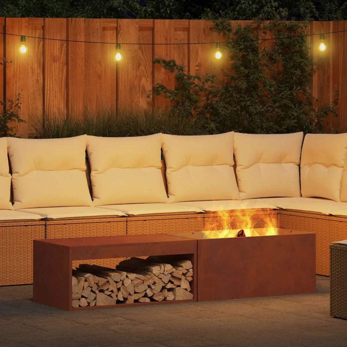 Rectangular Outdoor Fire Pit 160cm Garden Fireplace Brown
