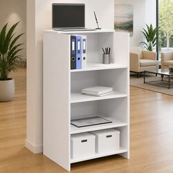 Reception Desk White Engineered Wood Office Counter Built-in Shelf Storage