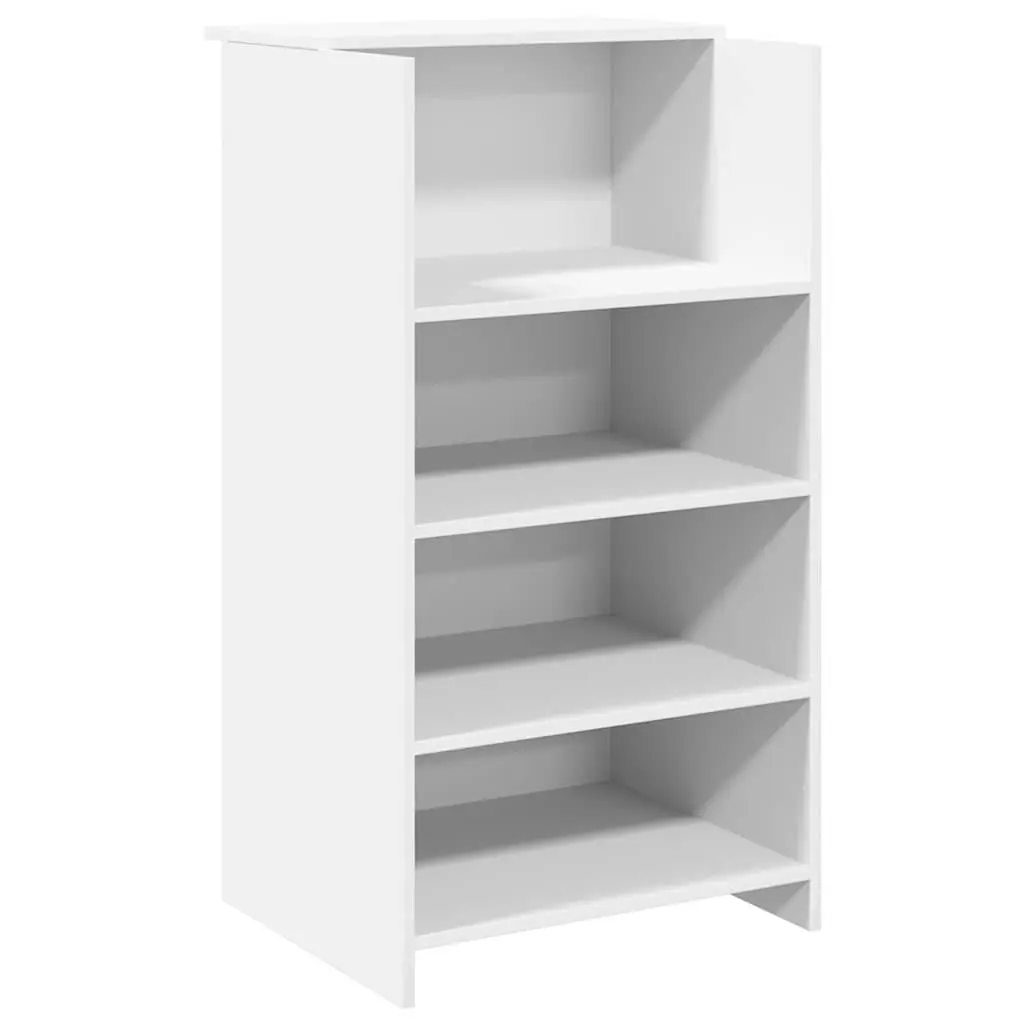 Reception Desk White Engineered Wood Office Counter Built-in Shelf Storage