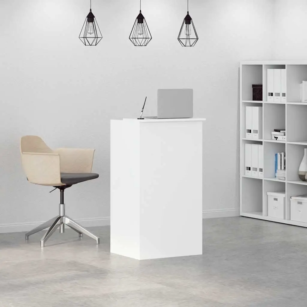 Reception Desk White Engineered Wood Office Counter Built-in Shelf Storage