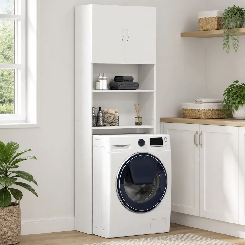 White Washing Machine Cabinet for Smart Storage
