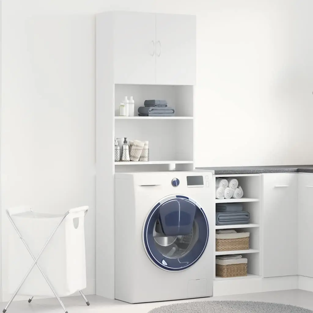Washing Machine Cabinet Storage Organizer 64x24x190 cm White