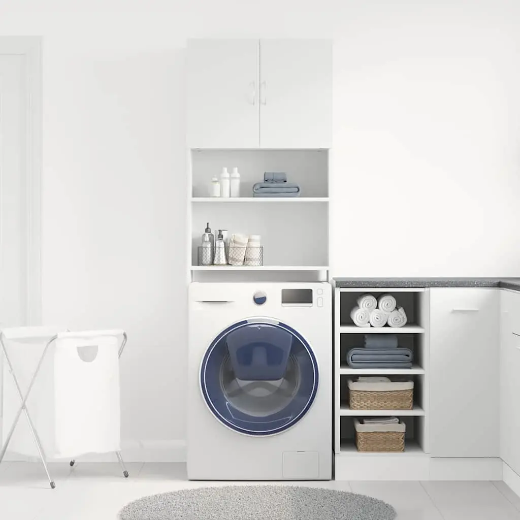 Washing Machine Cabinet Storage Organizer 64x24x190 cm White