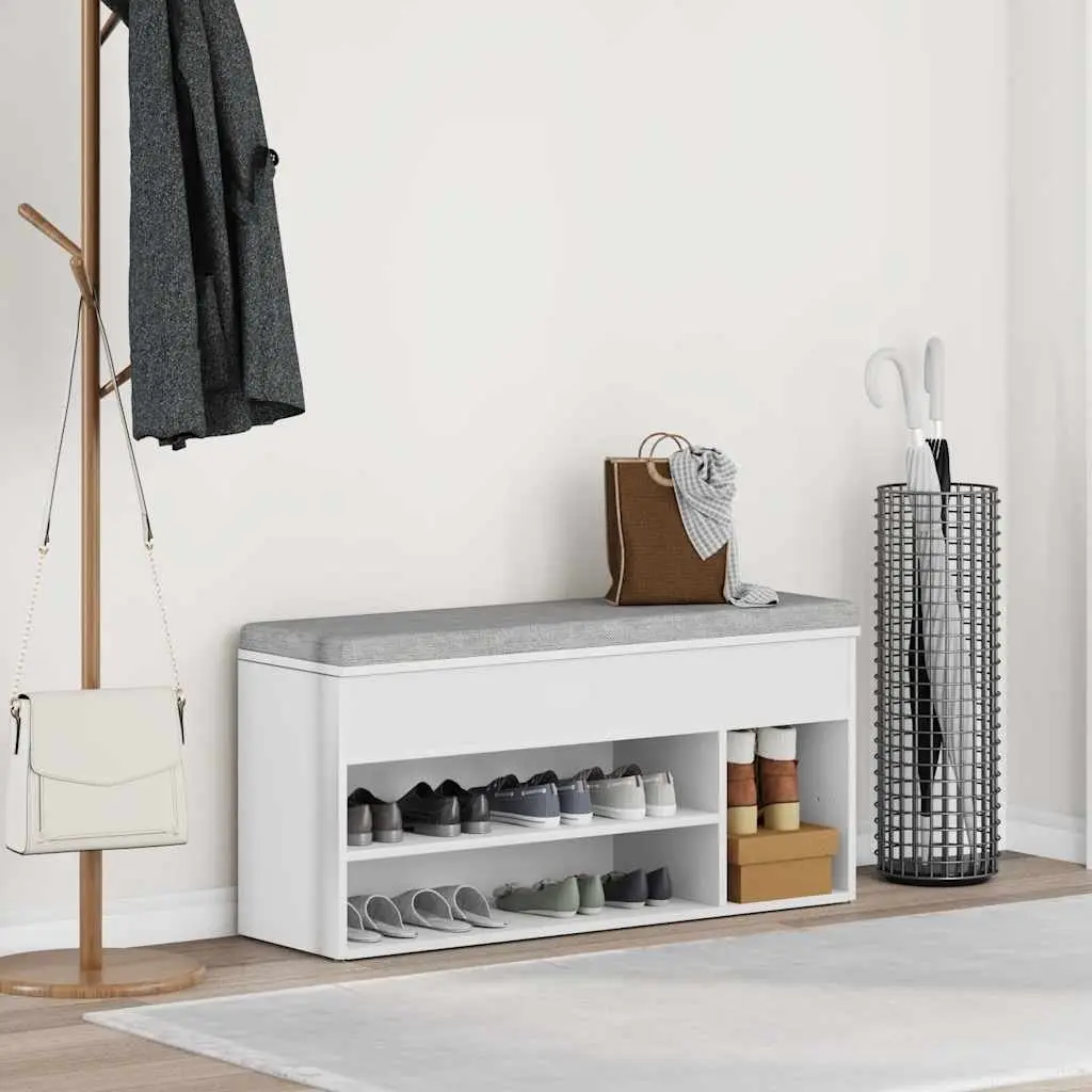 Shoe Bench White Storage Organiser Seating Entryway Hallway Footwear Rack 102 x 30.5 x 45 cm