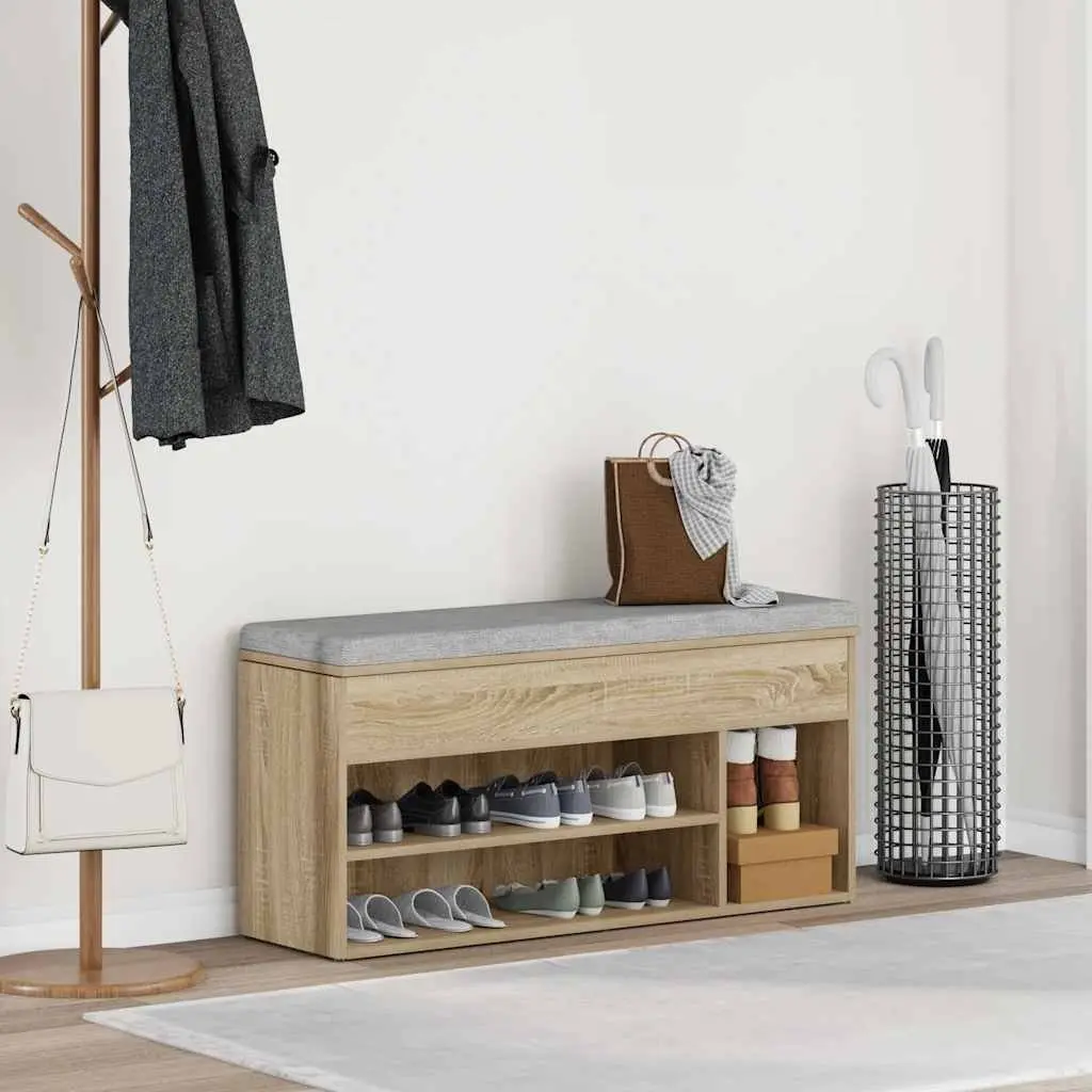 Shoe Bench Storage Seating Organiser Cabinet 102x30.5x45cm Brown Engineered Wood