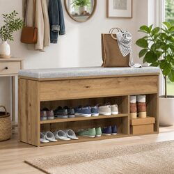 Practical Brown Shoe Bench with Seating and Storage 102x30.5x45cm