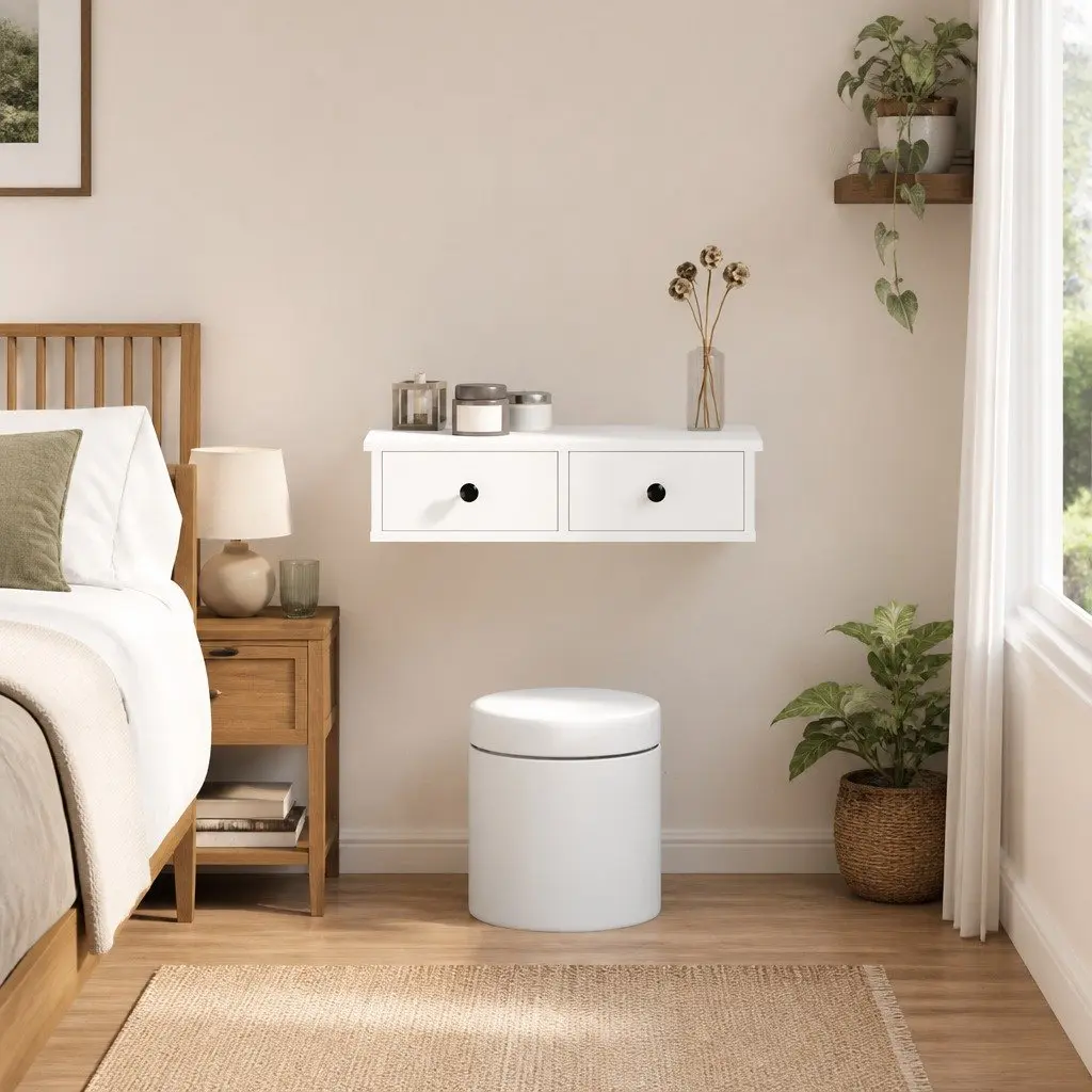 White Wall Shelf with Drawers for Home Organization