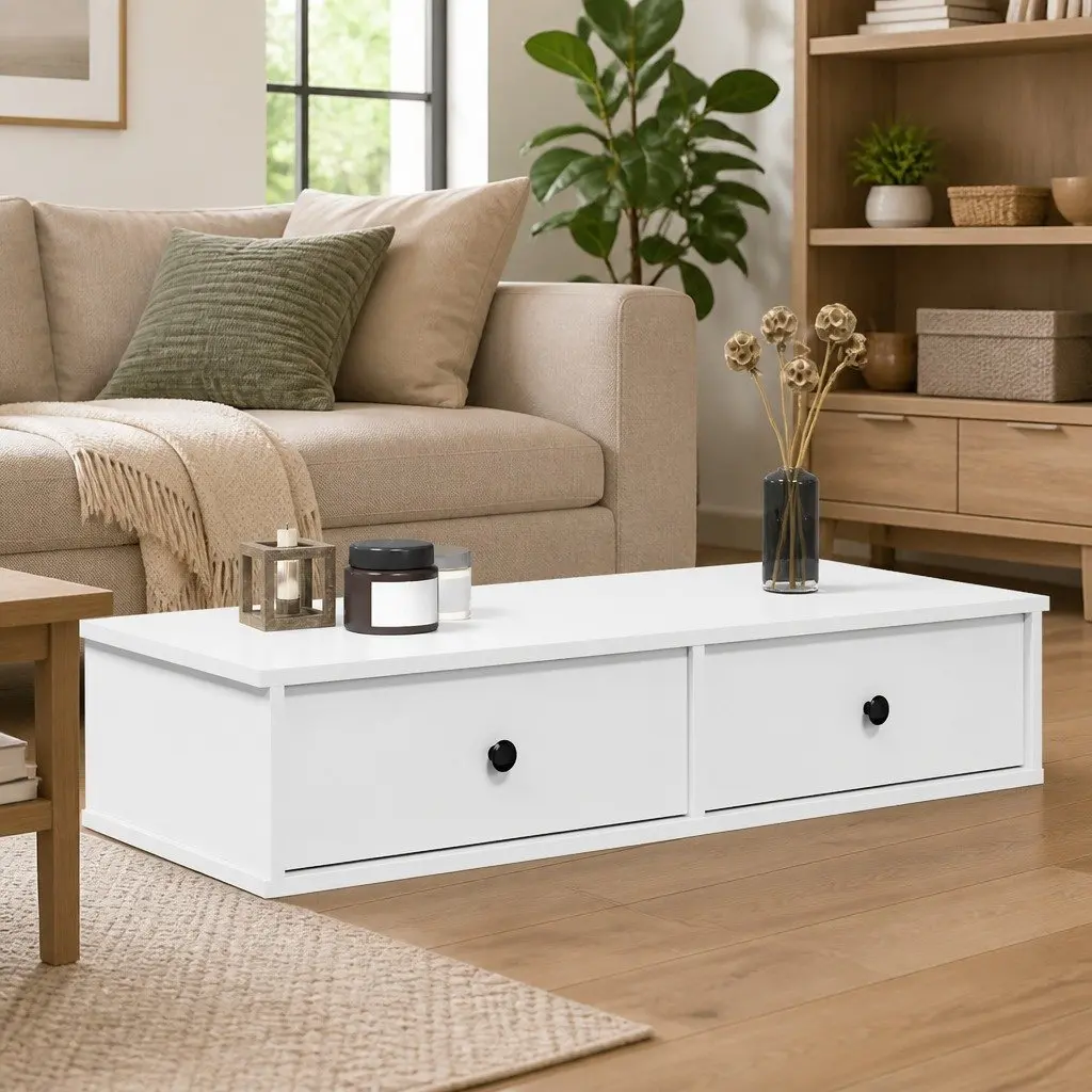 Wall Shelf with Drawers Storage Cabinet 100x37.5x19 cm White Engineered Wood