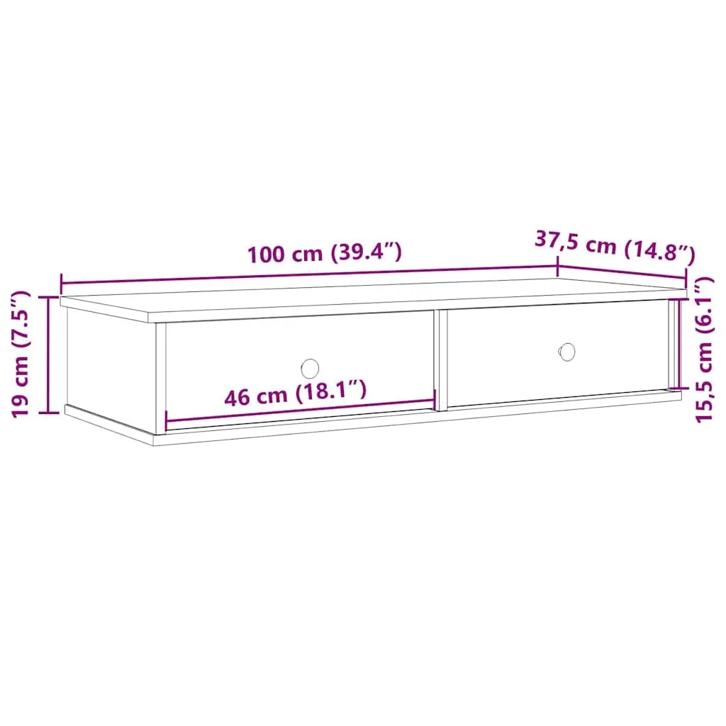 Wall Shelf with Drawers Storage Cabinet 100x37.5x19 cm White Engineered Wood