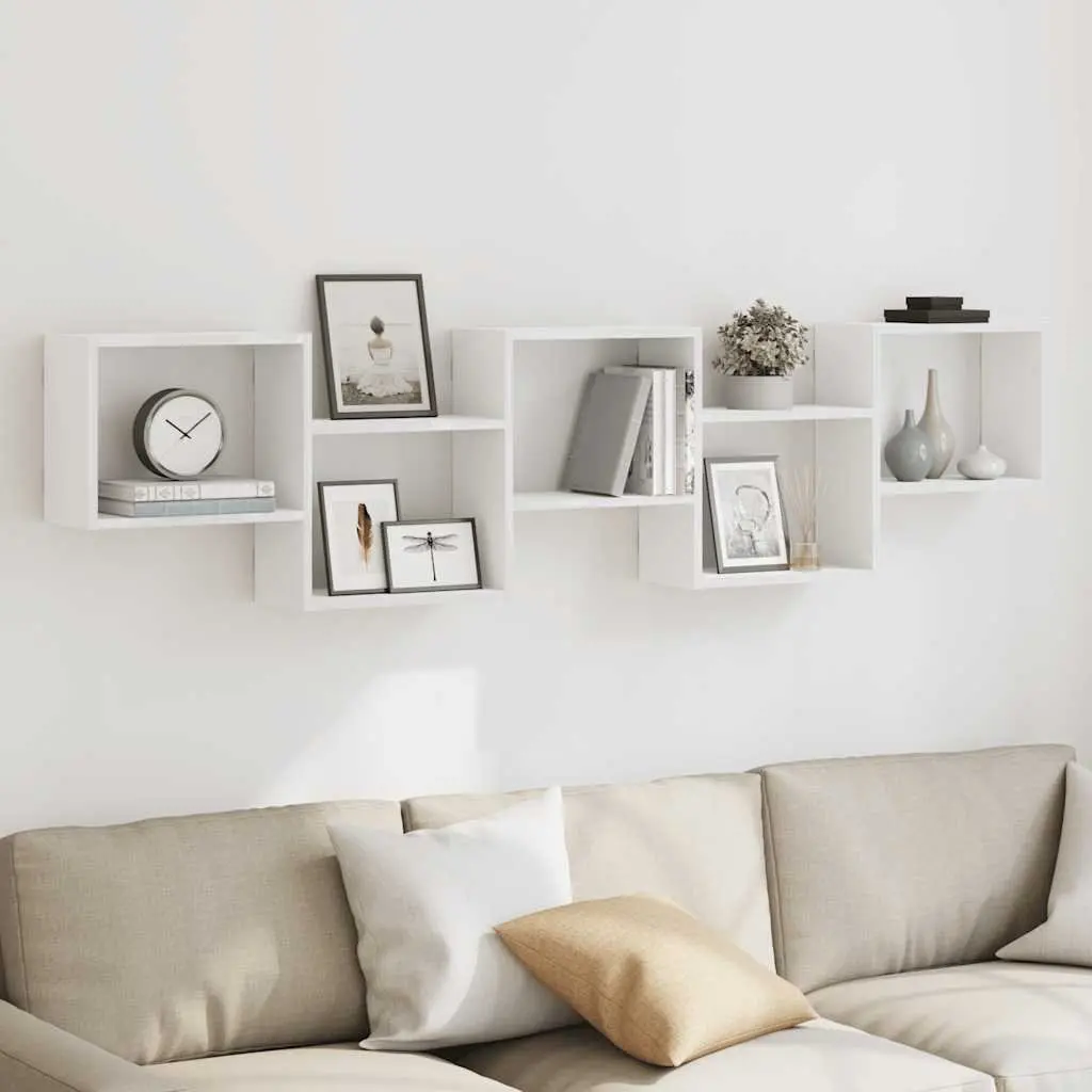 White Wall Cube Shelf with 5 Storage Compartments