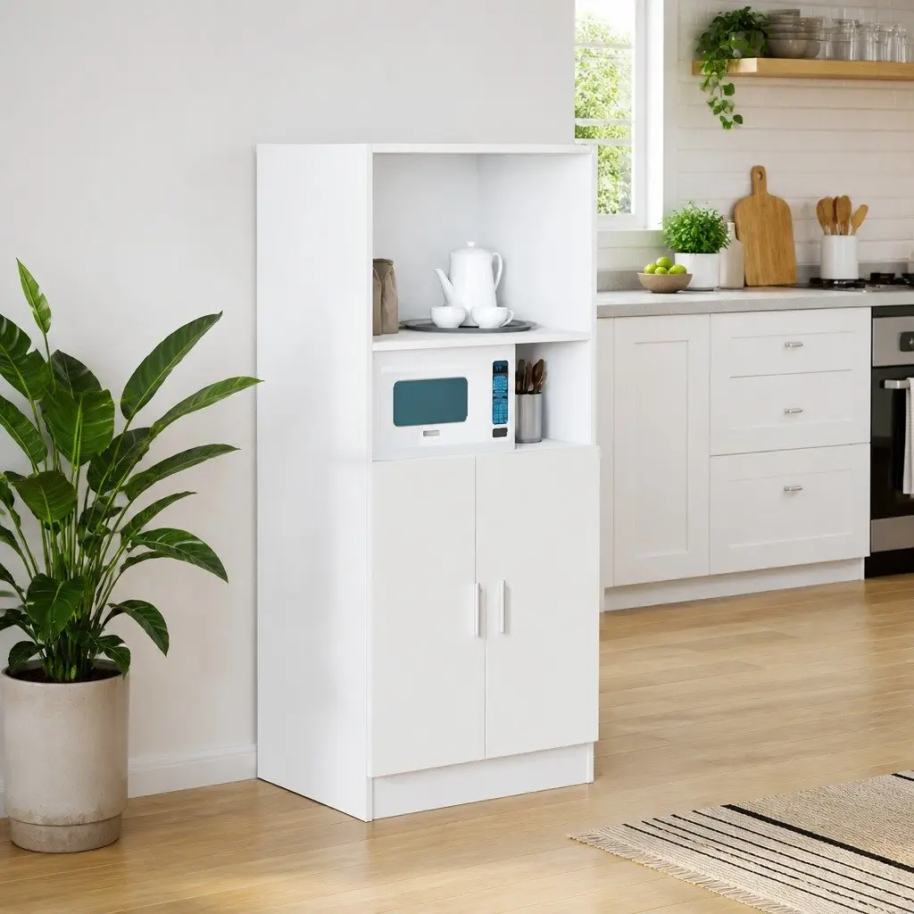 Kitchen Cabinet White Storage Unit Engineered Wood Cupboard Shelves Doors