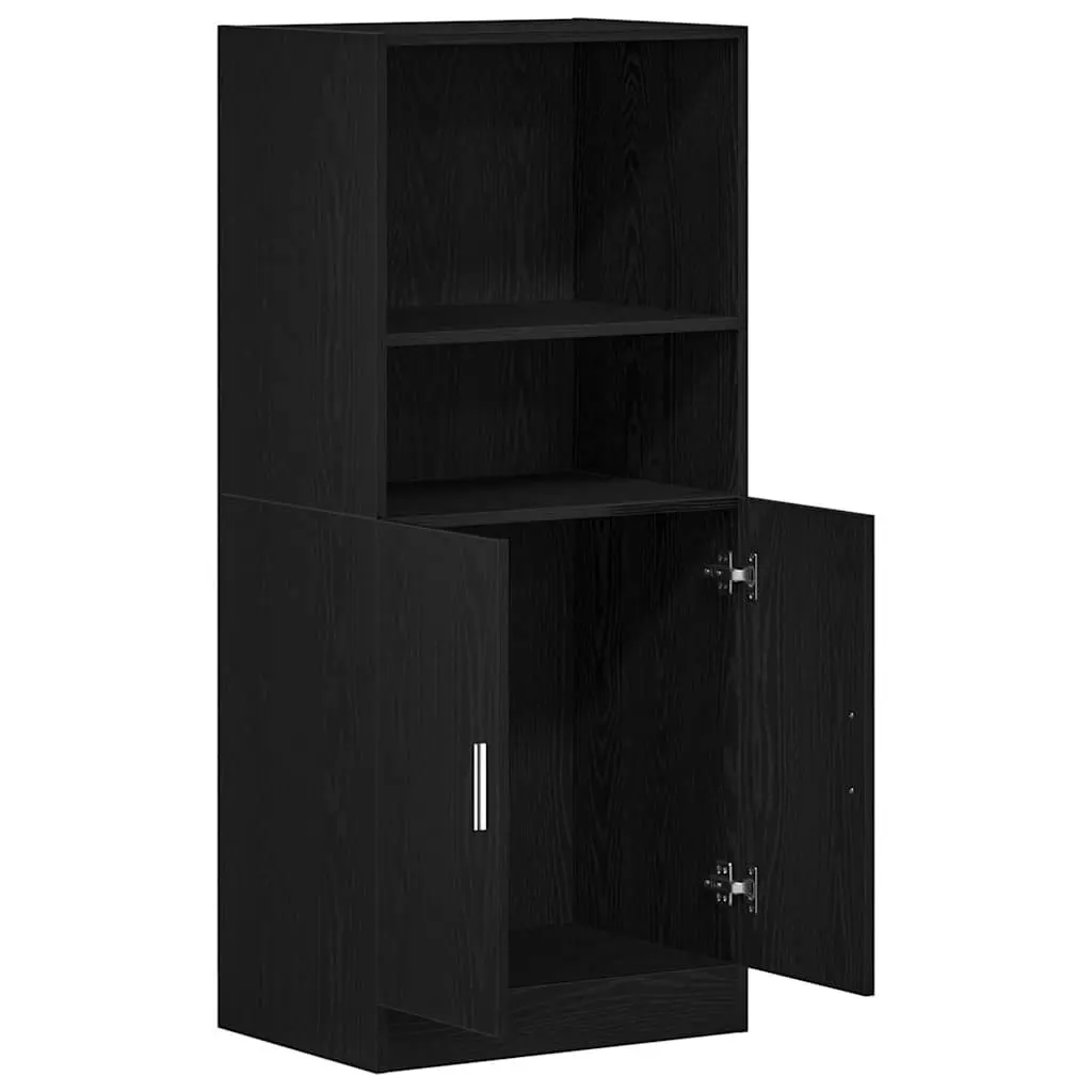 Kitchen Cabinet Black Storage Organizer Engineered Wood Cupboard with Doors 57 x 41.5 x 131.5 cm