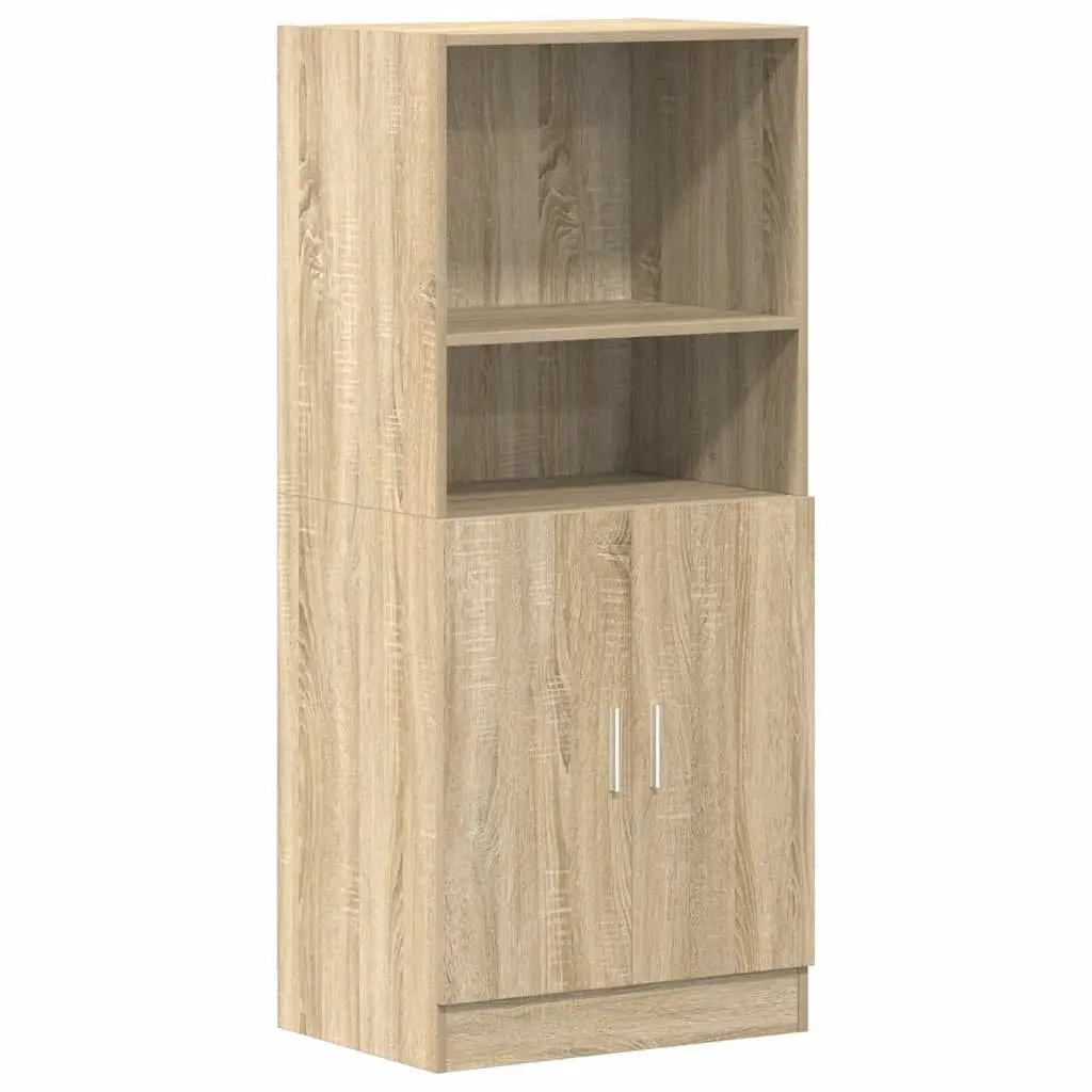 Brown Kitchen Cabinet Storage Organizer Engineered Wood 57x41.5x131.5cm with Open Shelves and Bottom Cabinet