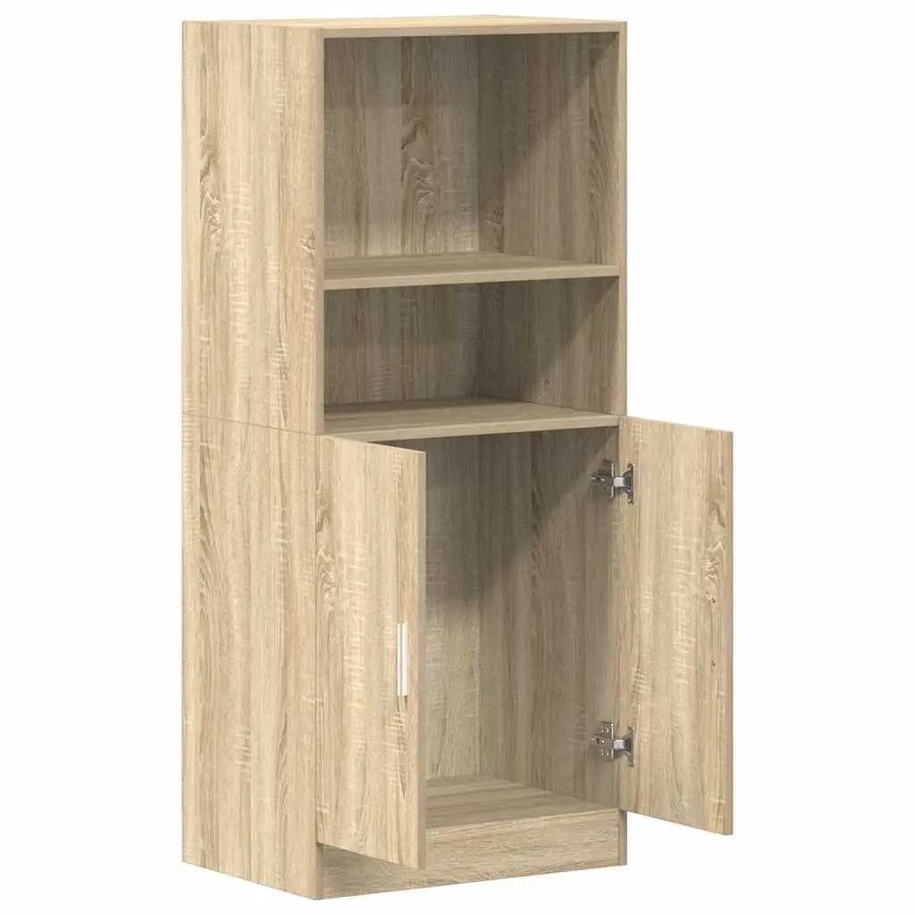 Brown Kitchen Cabinet Storage Organizer Engineered Wood 57x41.5x131.5cm with Open Shelves and Bottom Cabinet