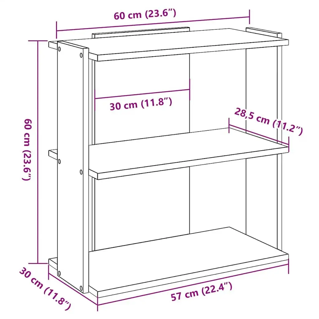 3-Tier Bookcase Storage Shelving Unit Display Organiser 60x30x60cm White