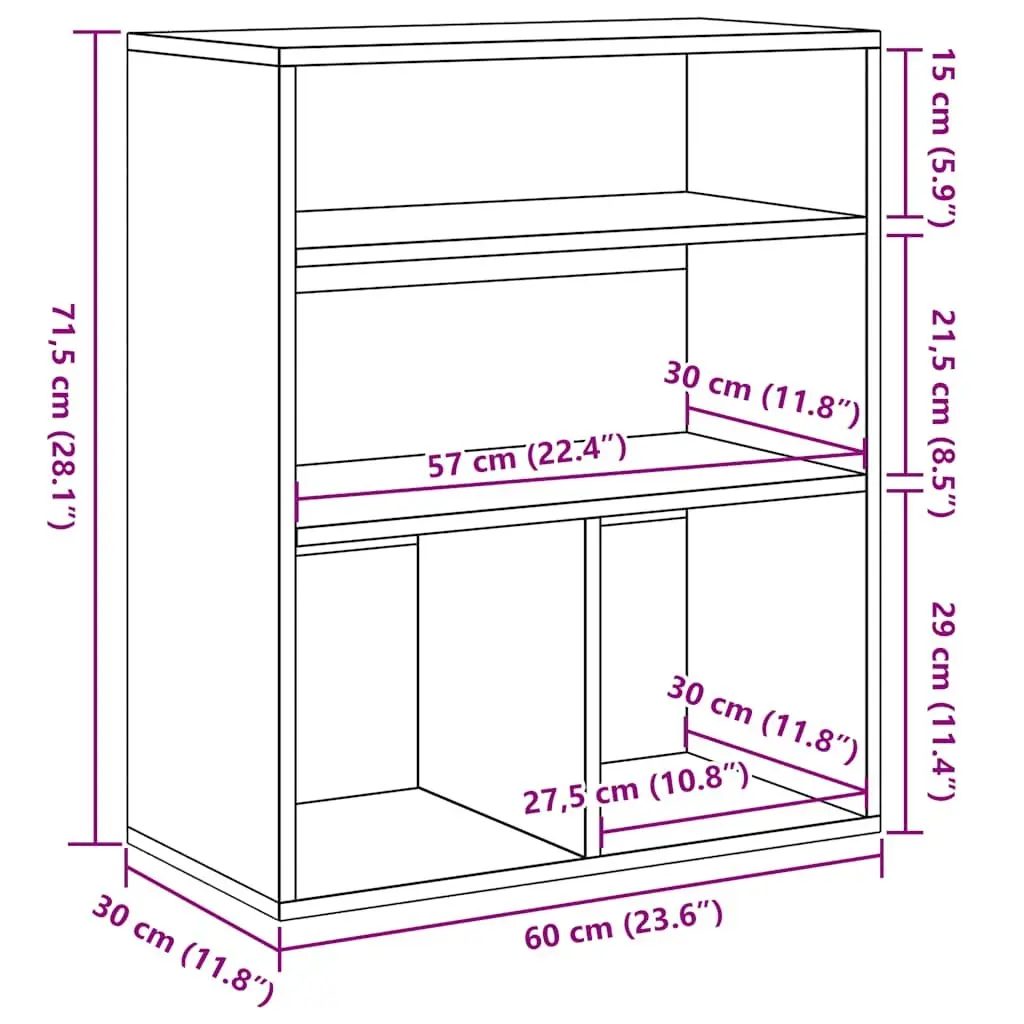 Book Cabinet Storage Shelf Organiser 60x30x71.5 cm White Engineered Wood