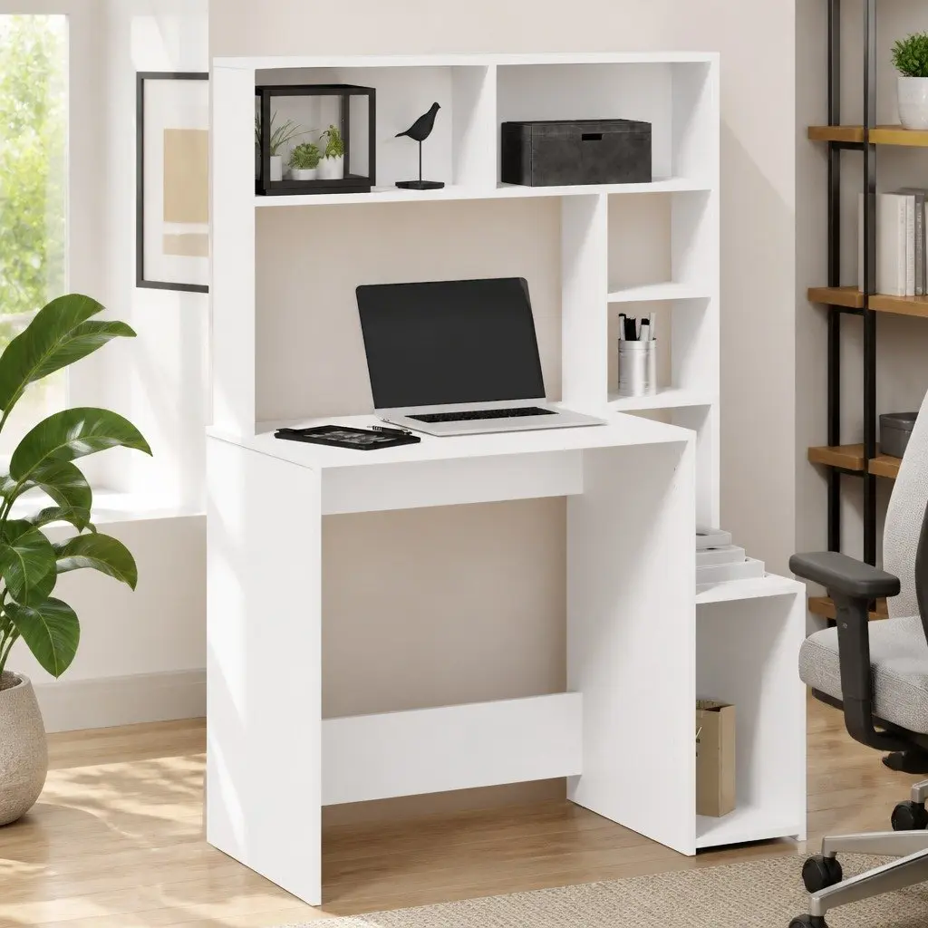White Desk with Storage Shelves