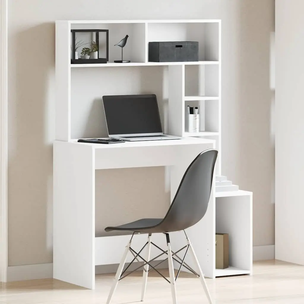 White Desk with Storage Shelves