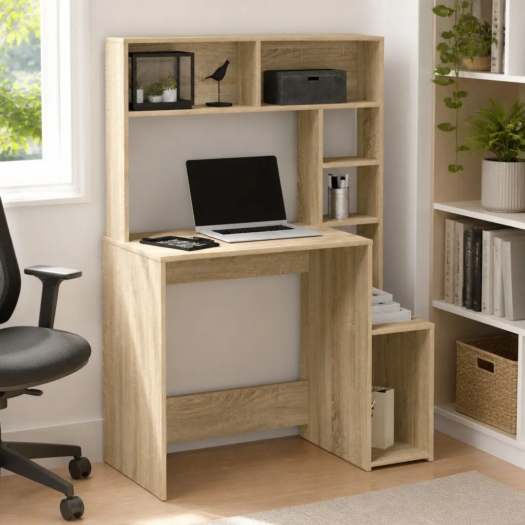 Desk with Open Shelves Storage Engineered Wood Brown 100x45x140 cm Office Study